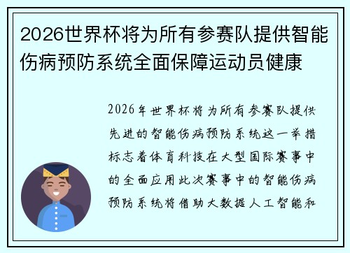 2026世界杯将为所有参赛队提供智能伤病预防系统全面保障运动员健康